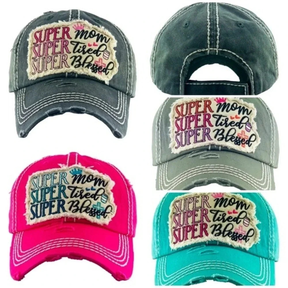 Distressed Cap Super Mom/Super Tired/Super Blessed